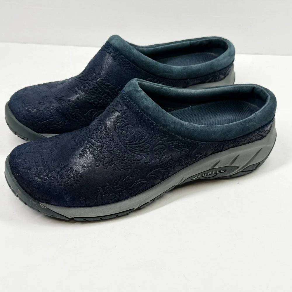 Merrell Encore Frill Clog Slip On Comfort Casual Navy Blue Leather Size 9.5 - Picture 3 of 7